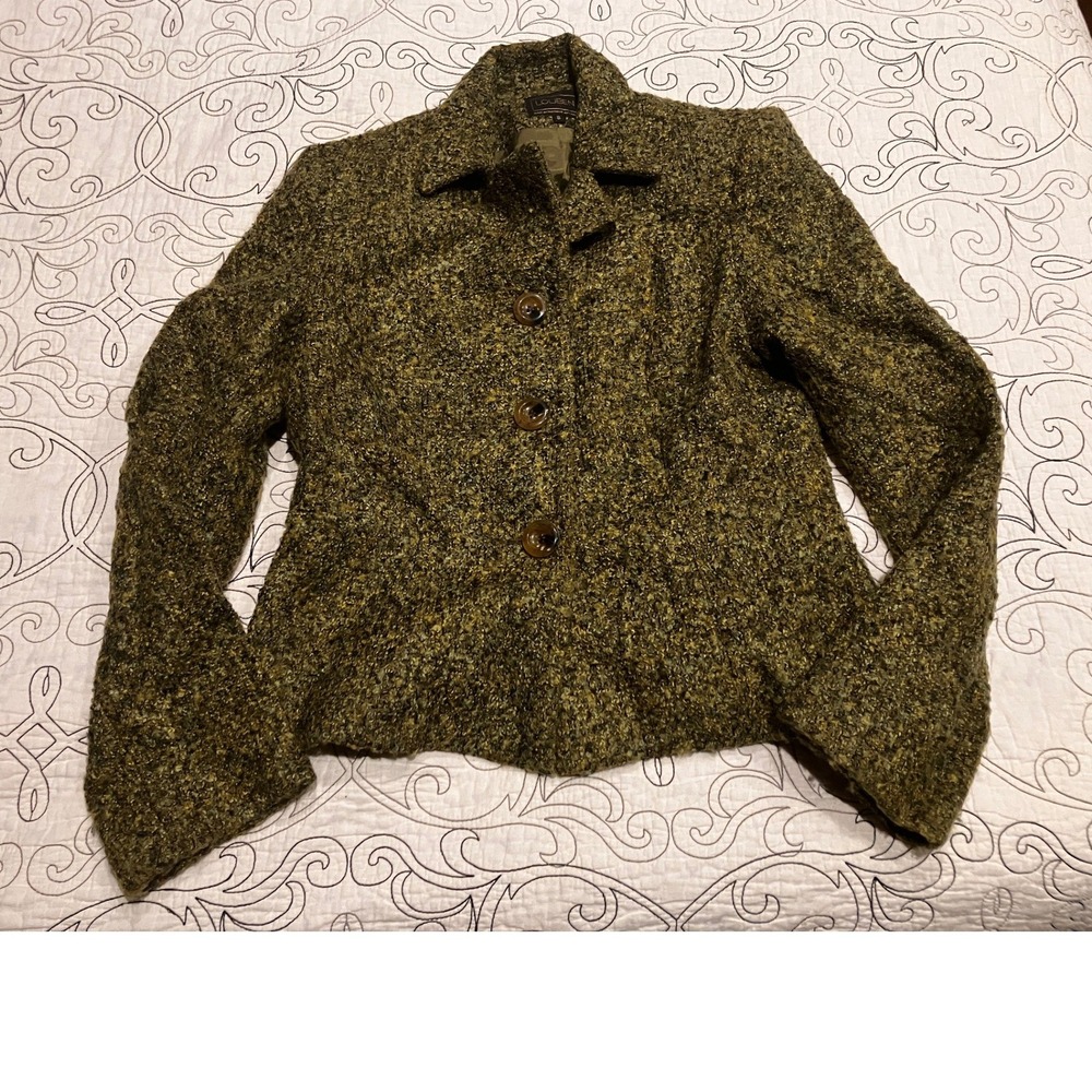 Louben Vintage 8 Olive Green Boucle Wool Blend Blazer‎ Jacket Made in Canada